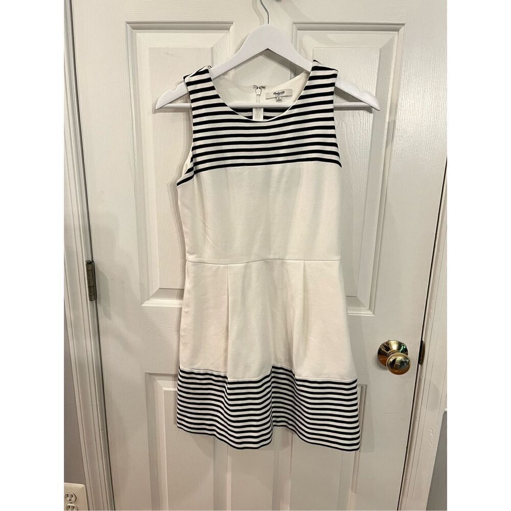 Madewell White & Black Stripe Tennis Style Sleeveless Sailor Dress sz S